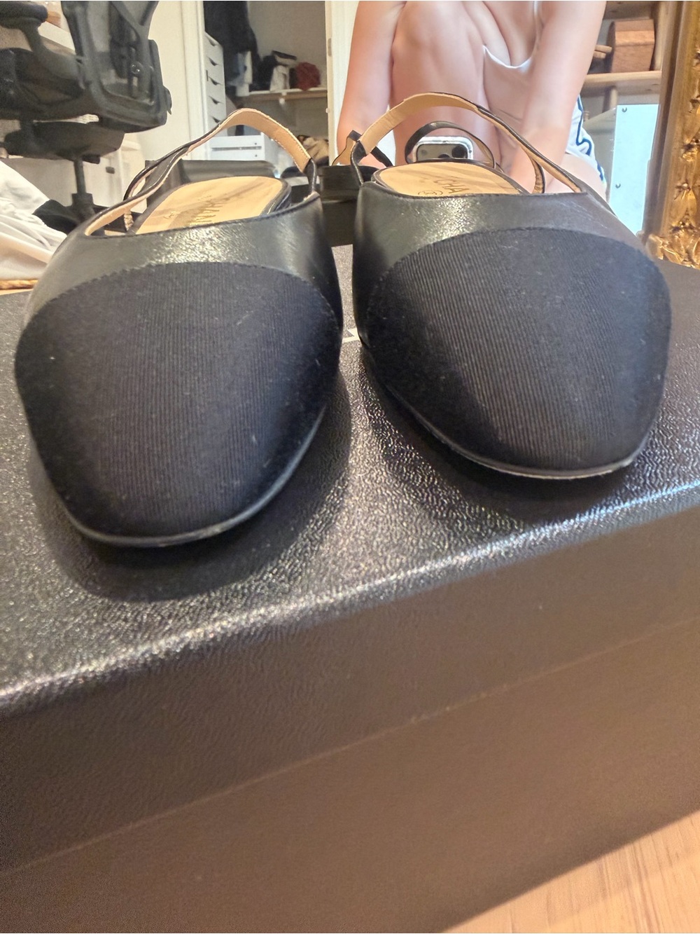 CHANEL Black Leather Slingback Flats - Picture 8 of 11